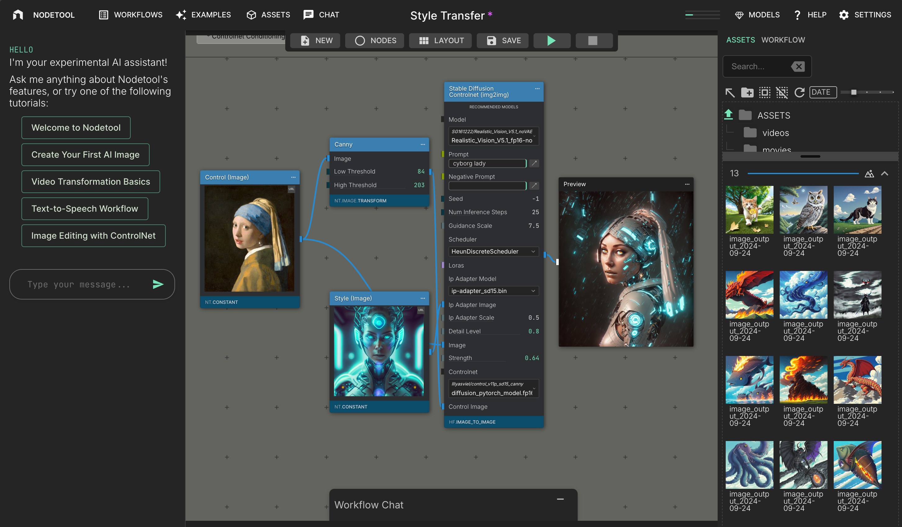 Nodetool Interface showing style transfer workflow