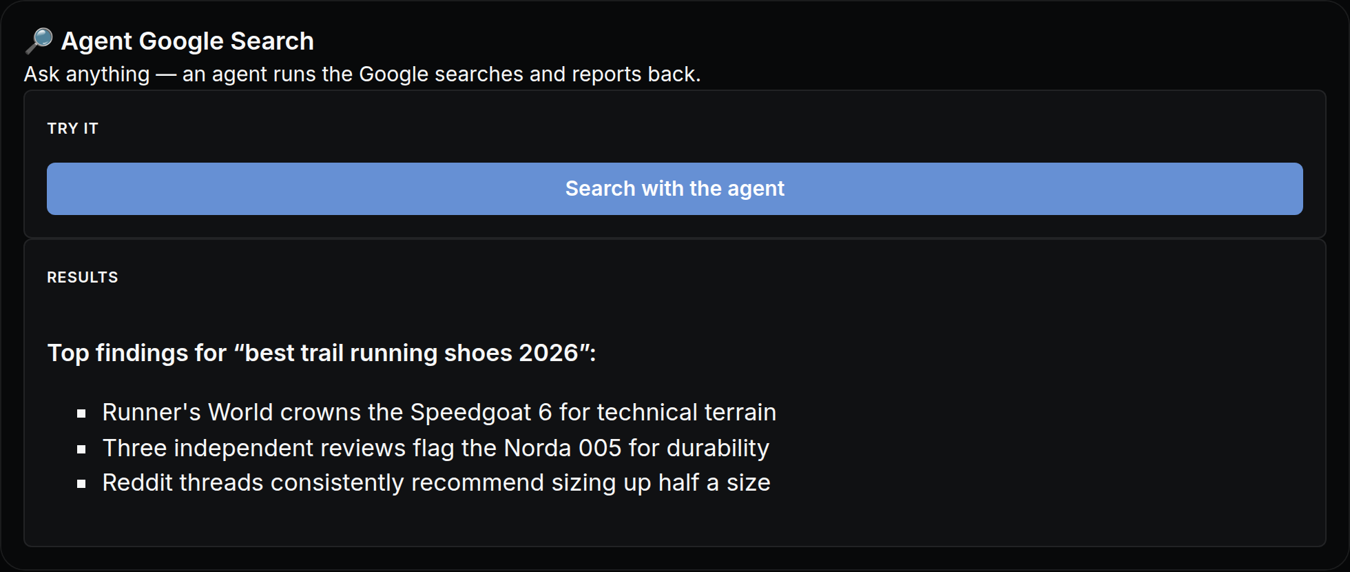 Agent Google Search mini app
