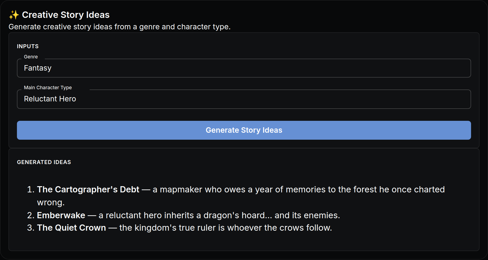 Creative Story Ideas mini app