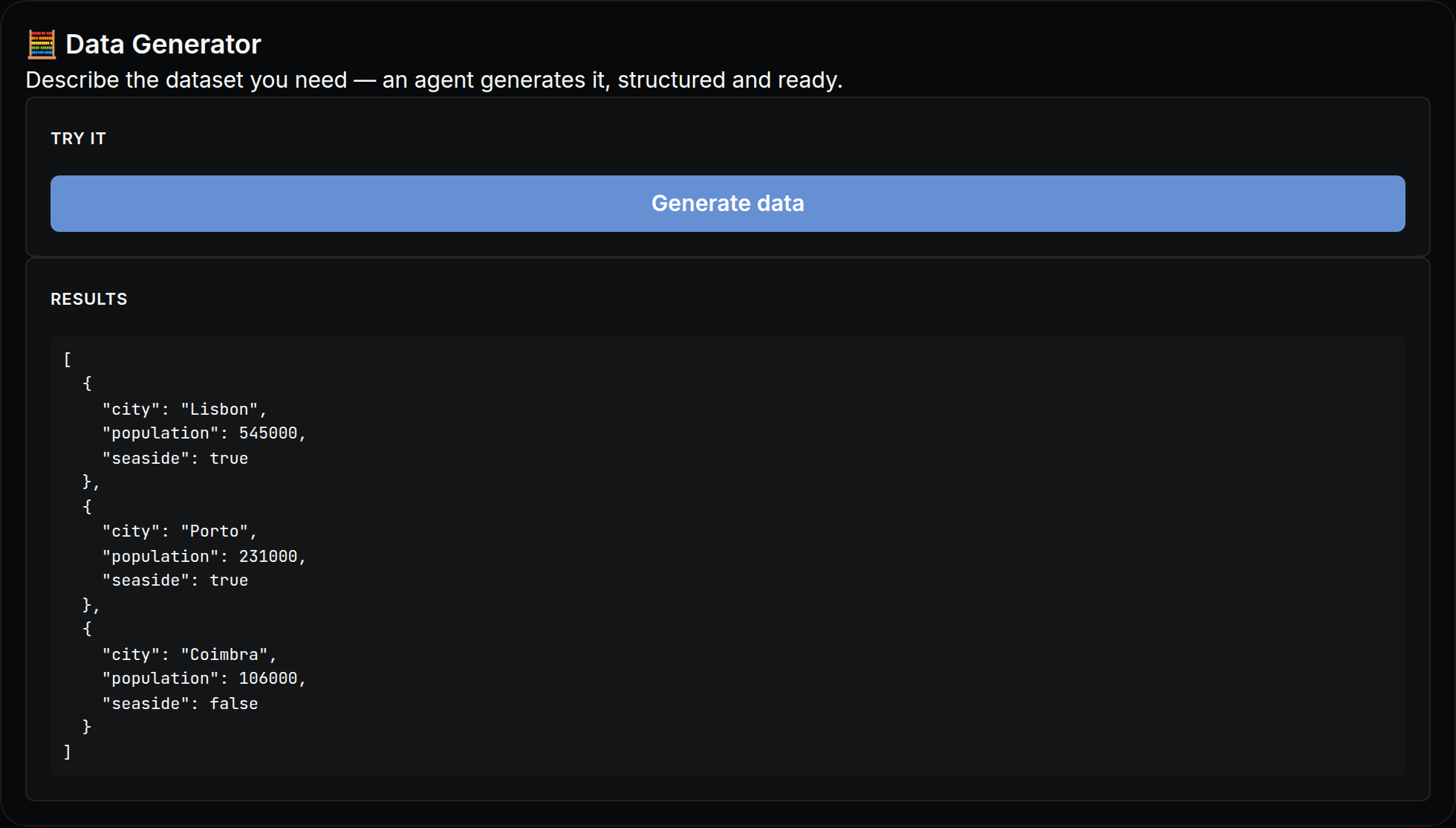 Data Generator — the mini app, ready to run