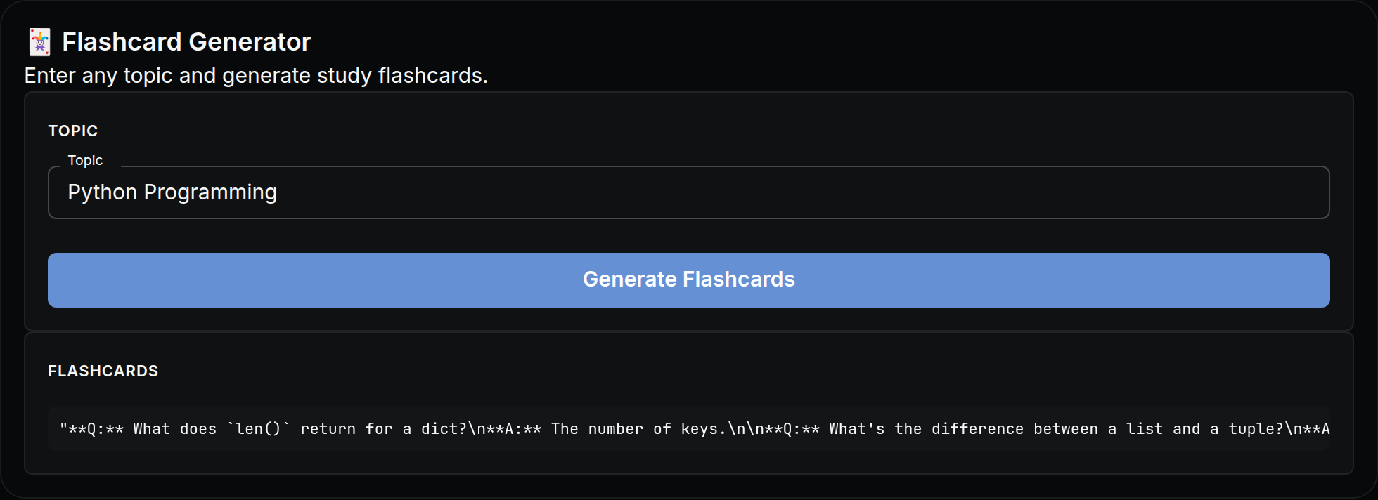 Flashcard Generator mini app