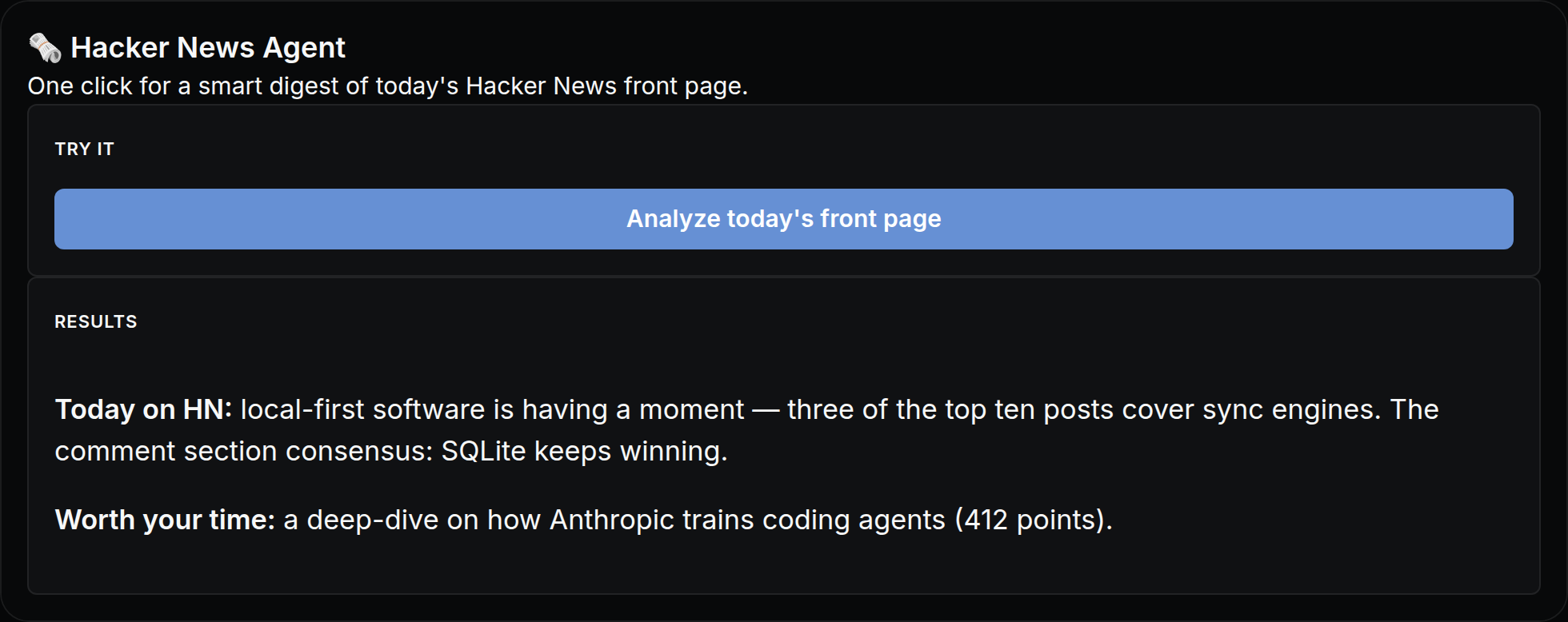 Hacker News Agent mini app