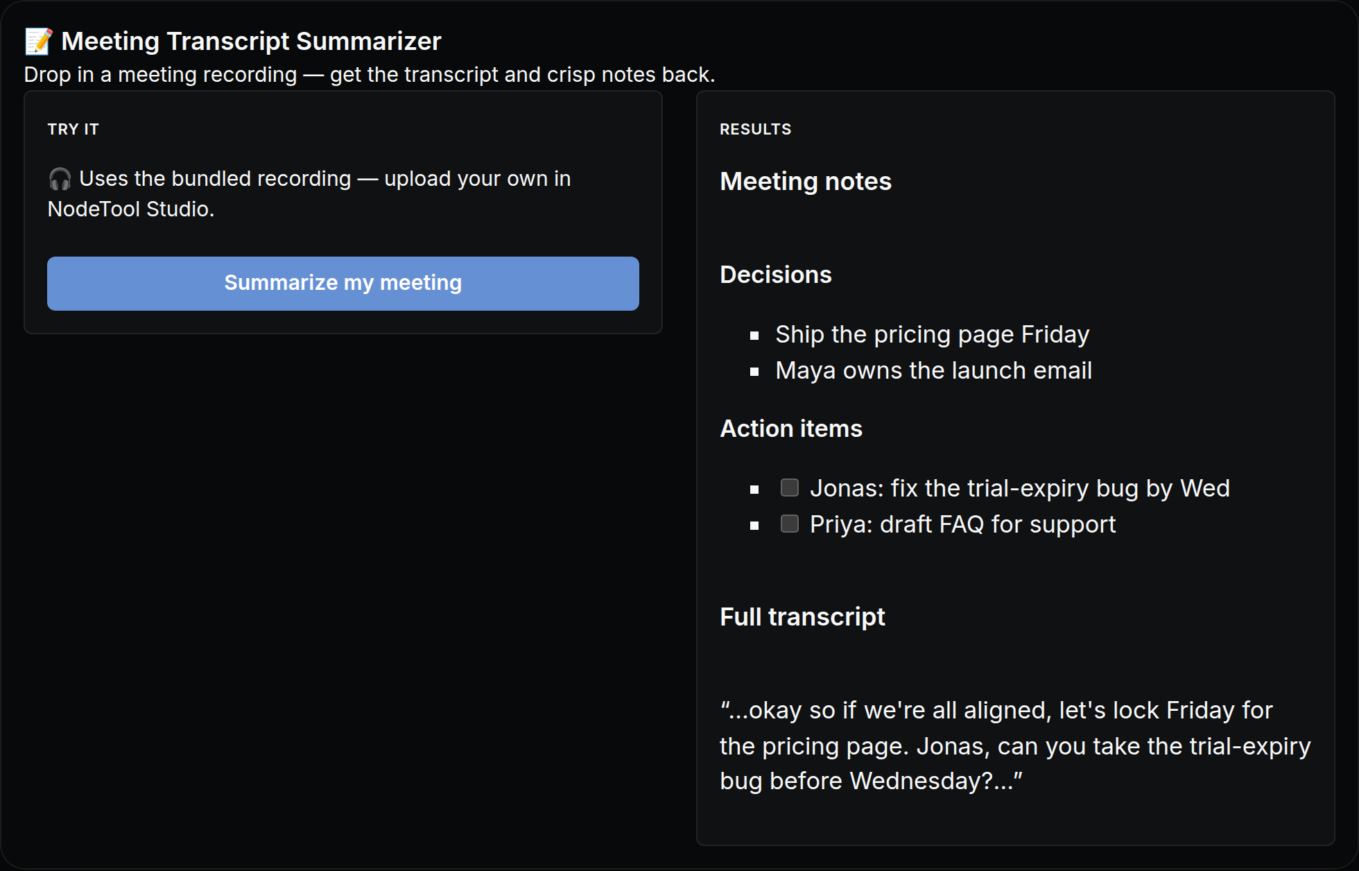 Meeting Transcript Summarizer mini app