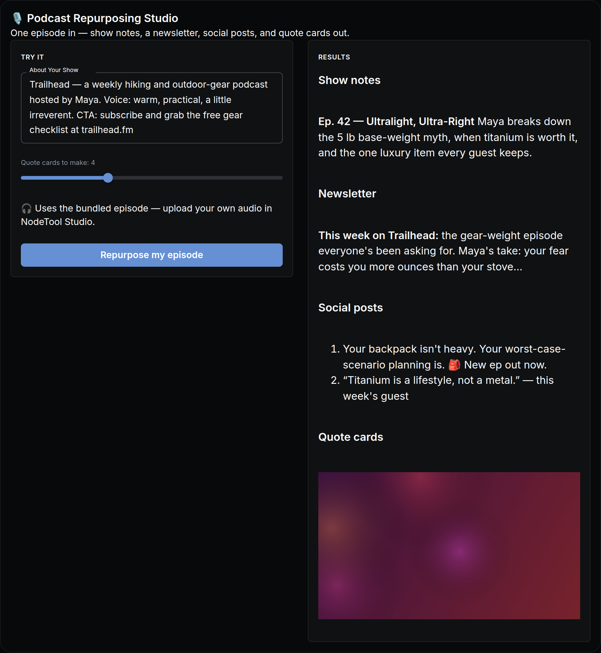 Podcast Repurposing Studio mini app