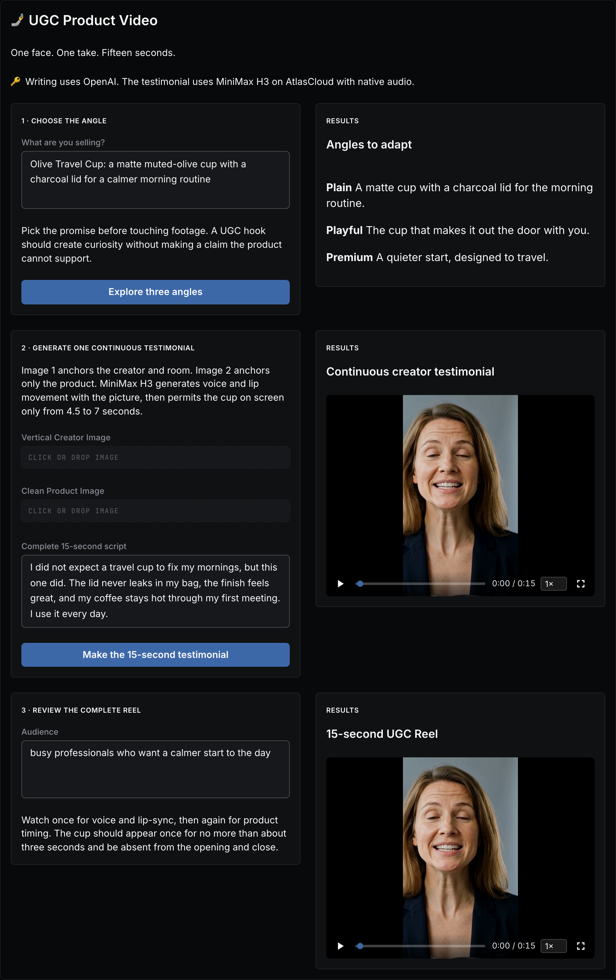 UGC Product Video — the mini app, ready to run