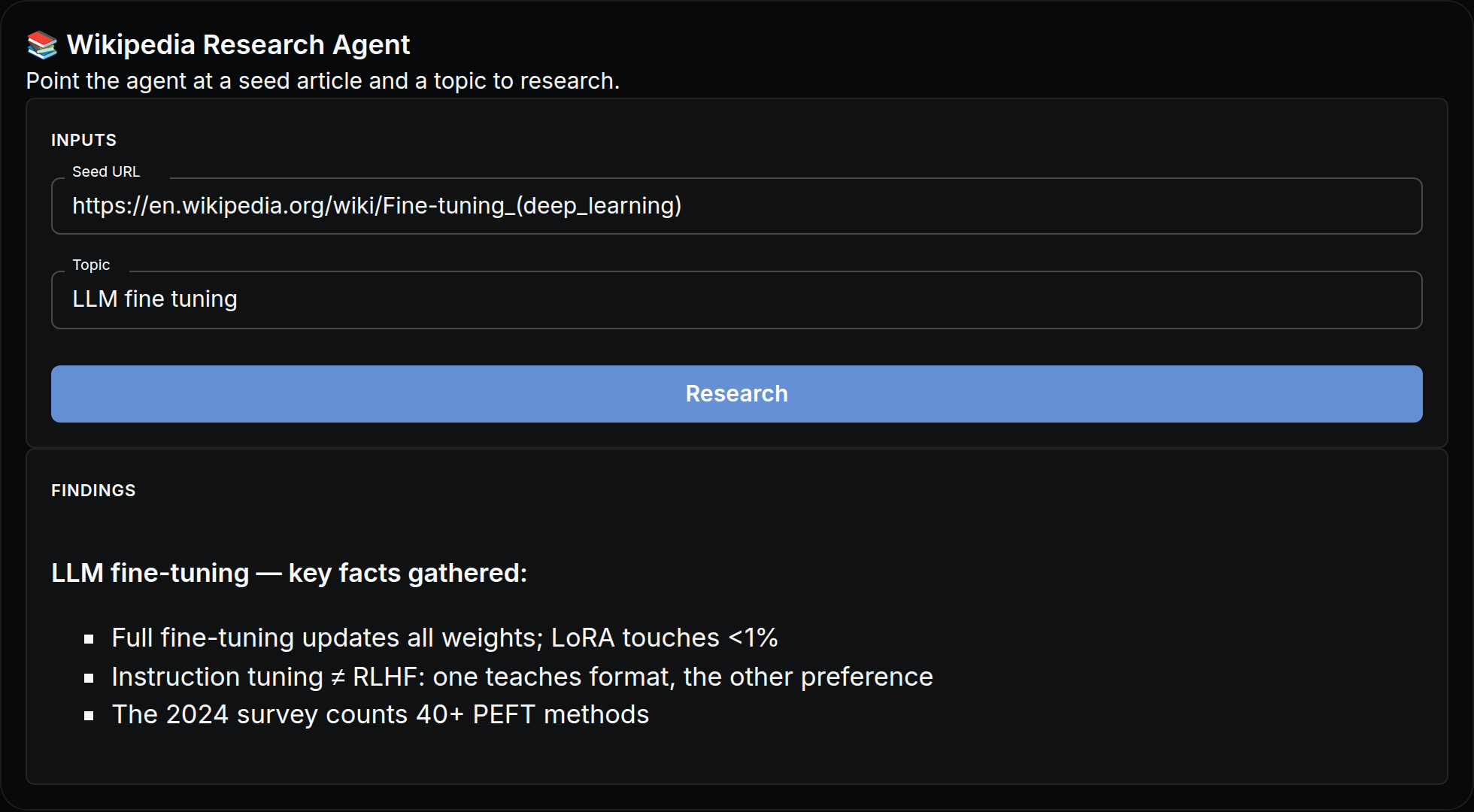 Wikipedia Agent mini app