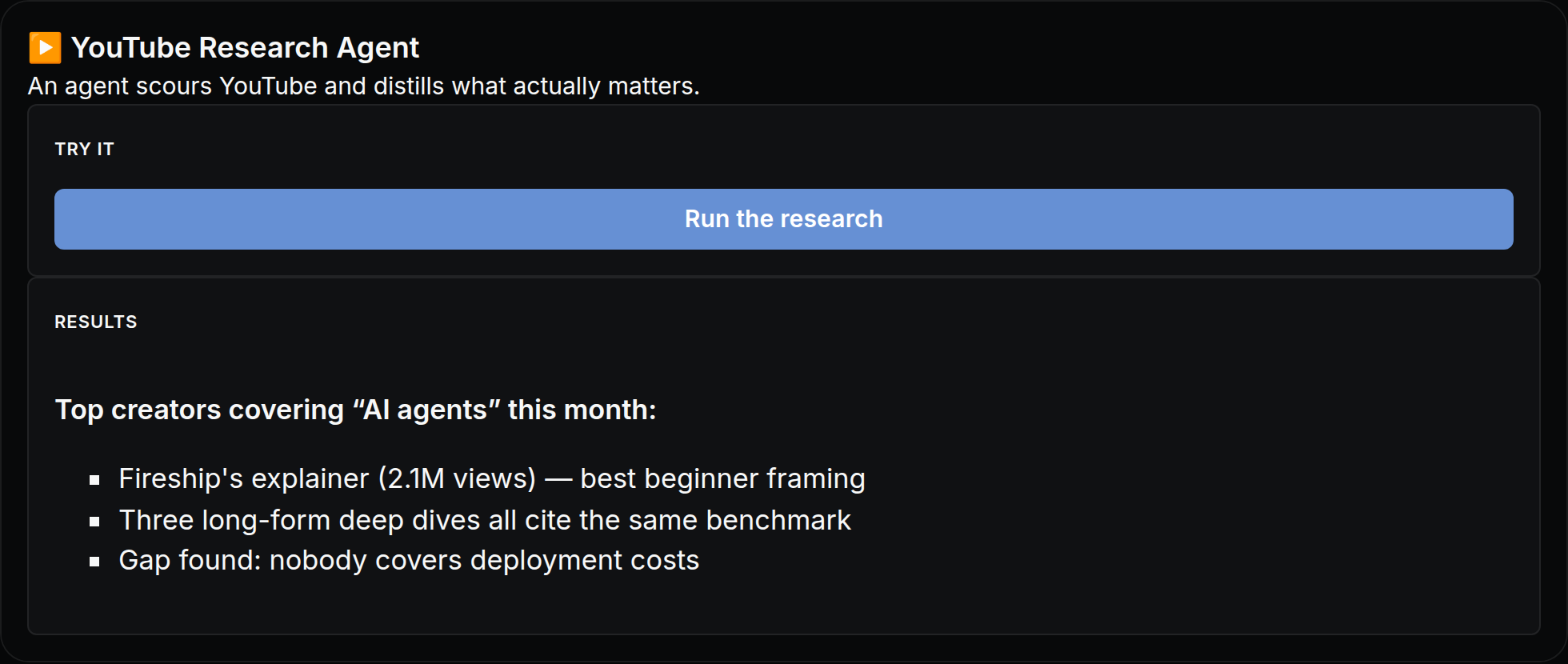 YouTube Research Agent mini app