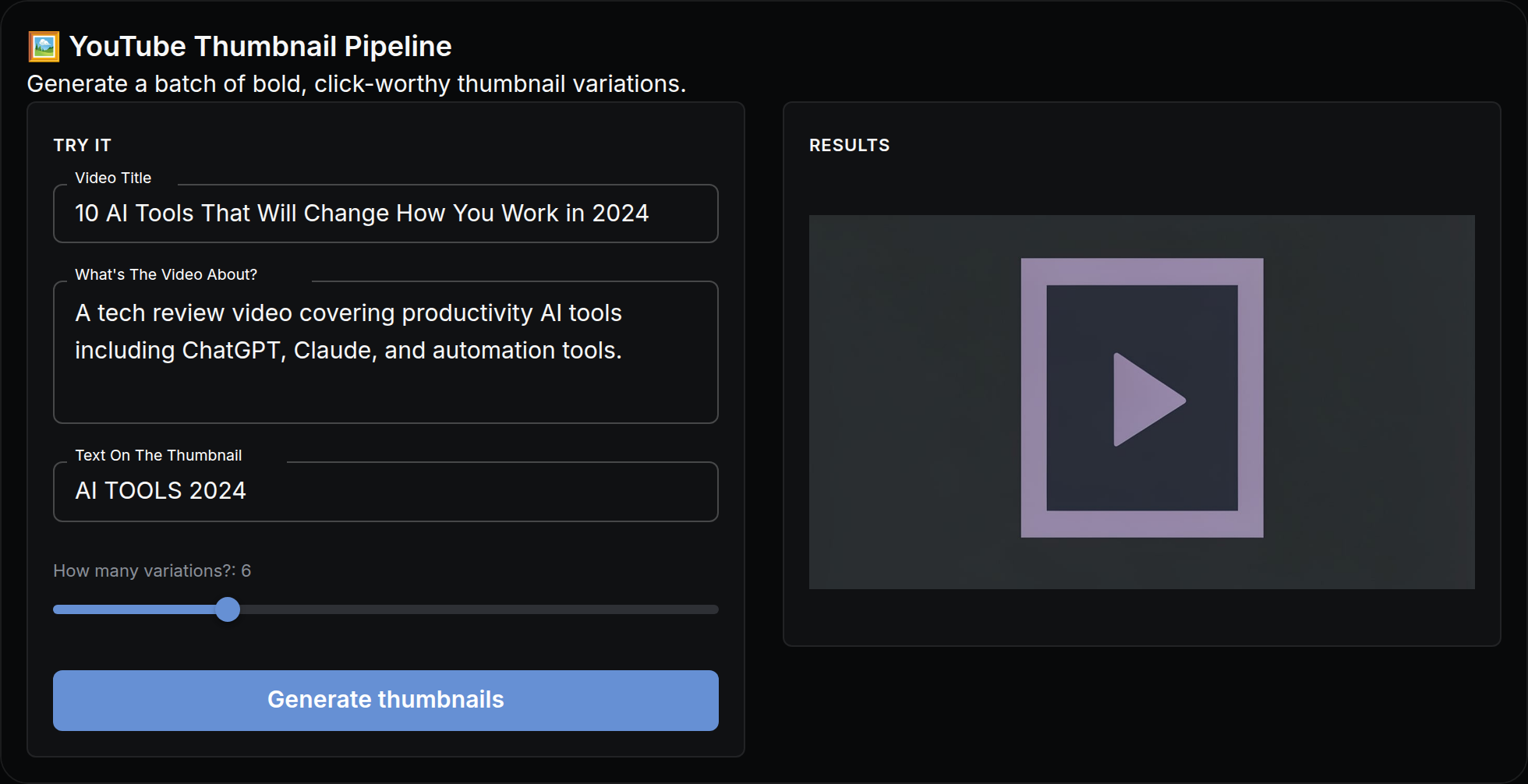 YouTube Thumbnail Pipeline mini app
