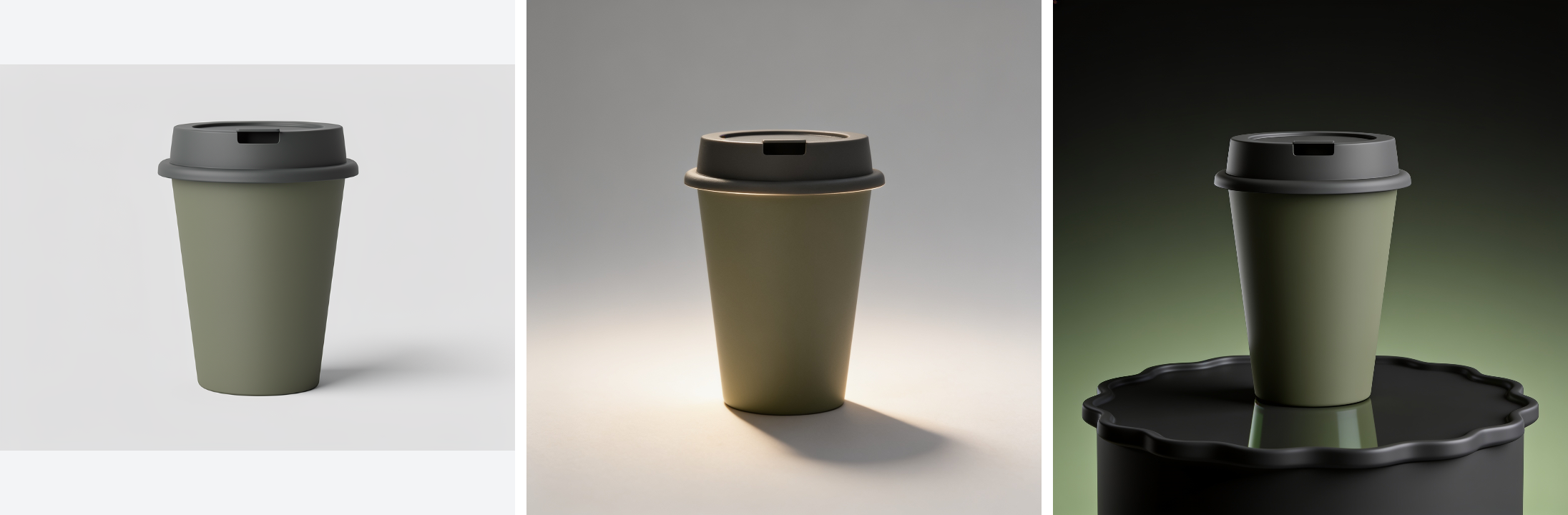 Accepted Olive Travel Cup reference beside its transparent cutout and catalogue treatments.