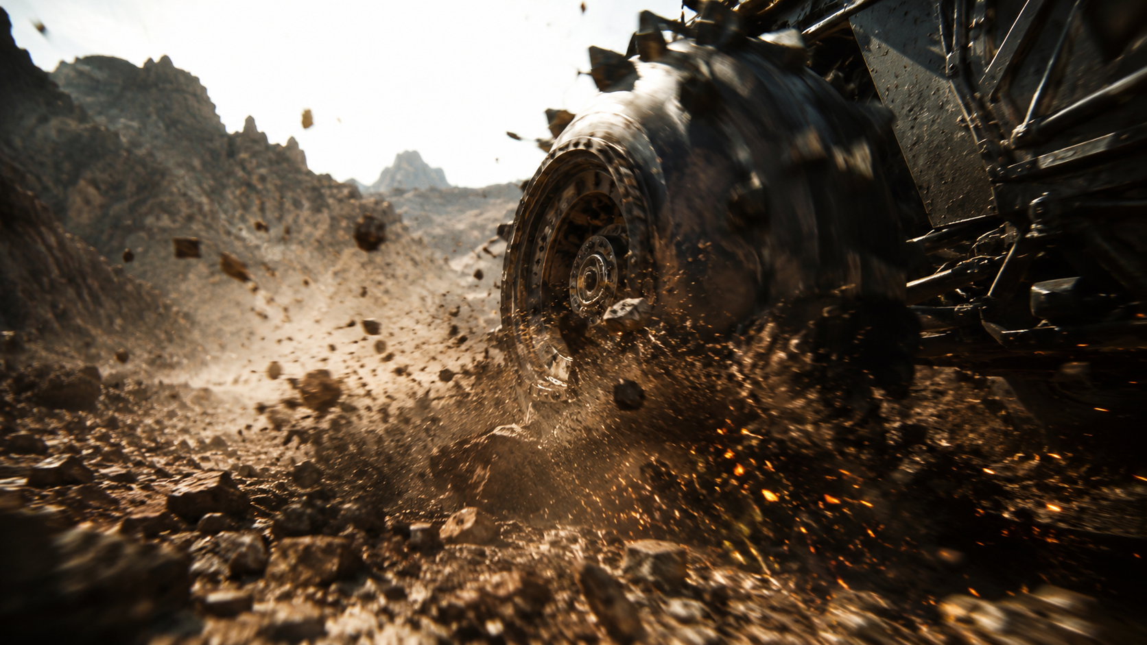Tires tear through the canyon floor